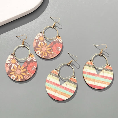 Retro Floral Wood Dangle Earrings