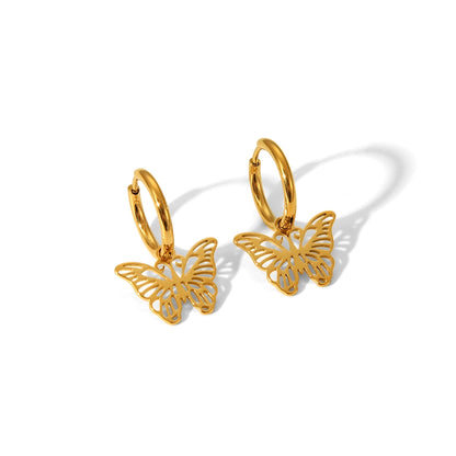 Hollow Butterfly Charm Hoop Earrings