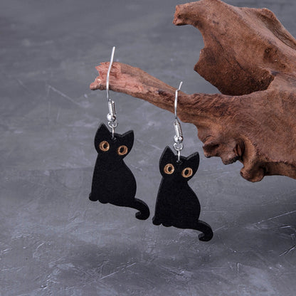 Halloween Black Cat Hook Earrings