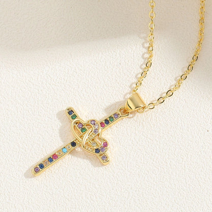 Vintage Crystal Cross Pendant Necklace