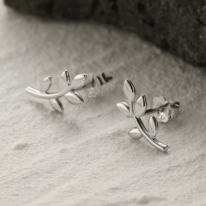 Minimalist Leaf Silver Studs & Necklace