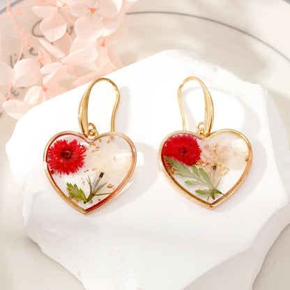 Spring Heart Floral Resin Drop Earrings