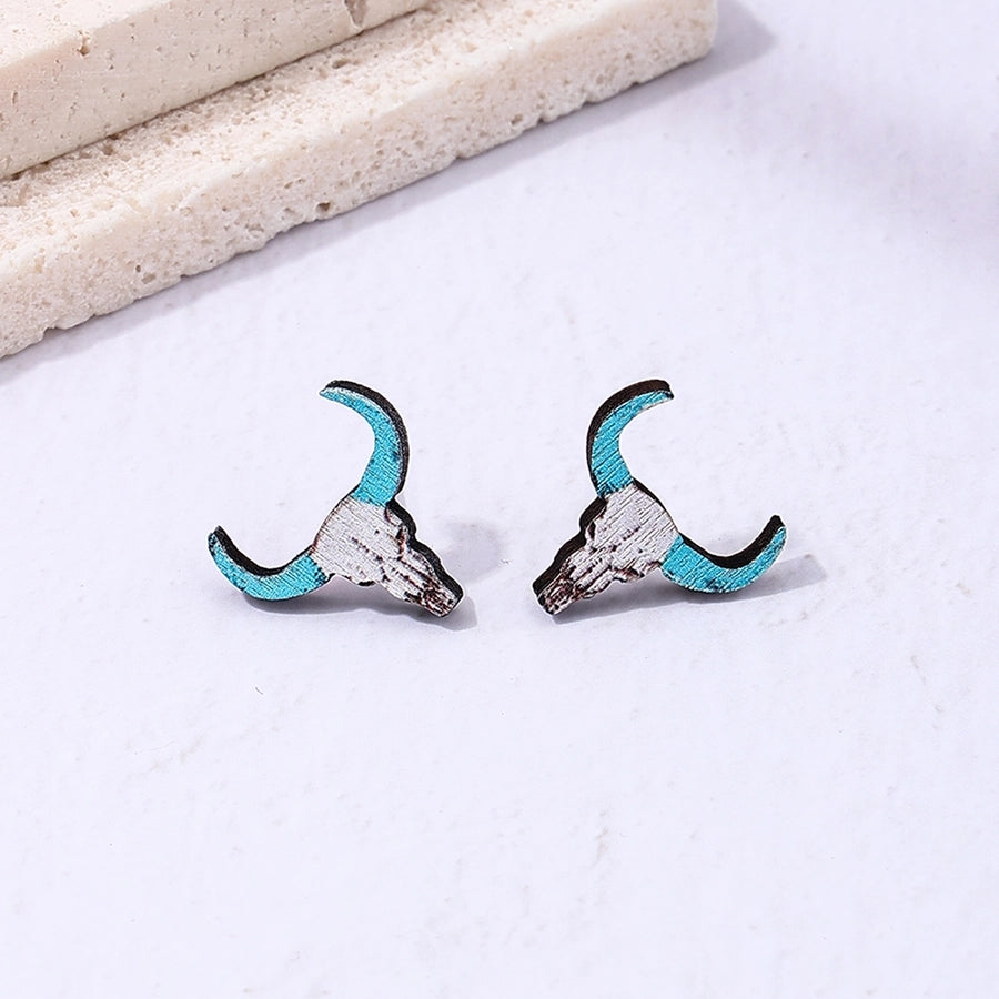 Western Cow Wooden Stud Earrings