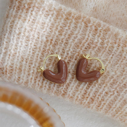 Earthy Enamel Heart Hoop Earrings