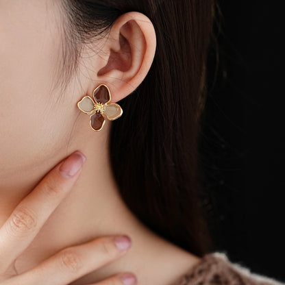 Autumn Enamel Flower Stud Earrings