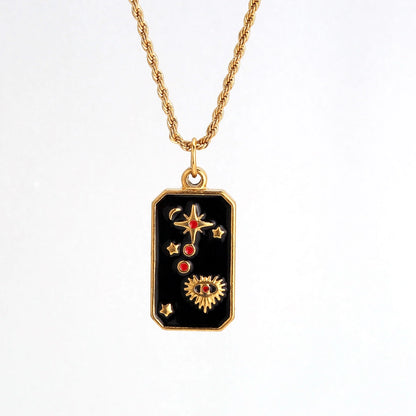 Black Enamel Tarot Card Pendant Necklace