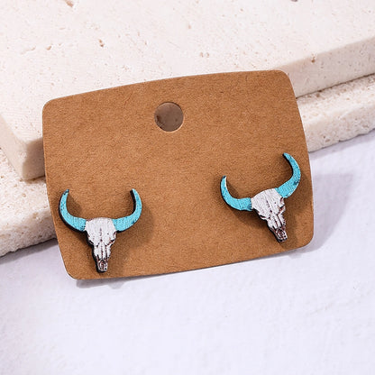 Western Cow Wooden Stud Earrings