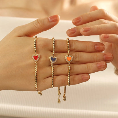 Dainty Enamel Heart Beaded Bracelet