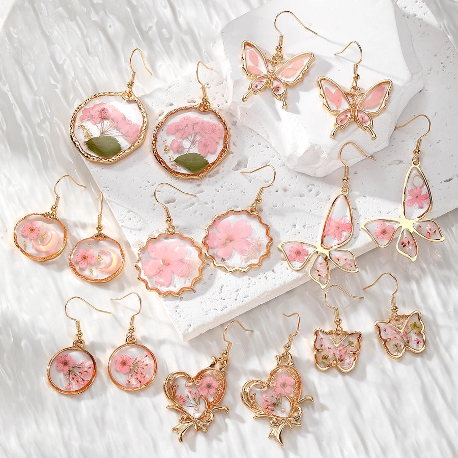 Pinkish Dried Flowers Resin Dangle Earrings