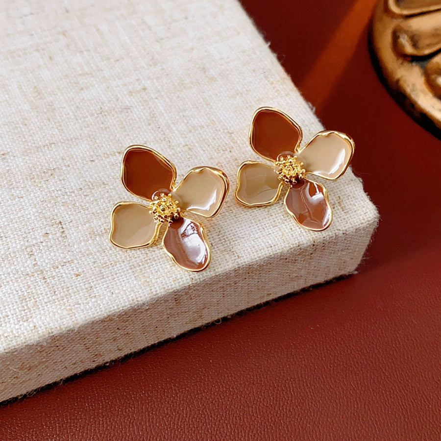 Autumn Enamel Flower Stud Earrings