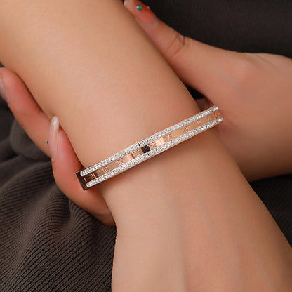 Roman Numeral Rhinestone Bangle Bracelet