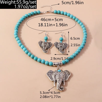 Turquoise Elephant Beaded Jewelry Set