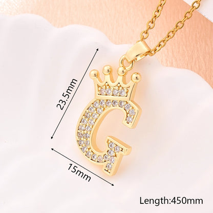 Crystal Crown Initial Pendant Necklace