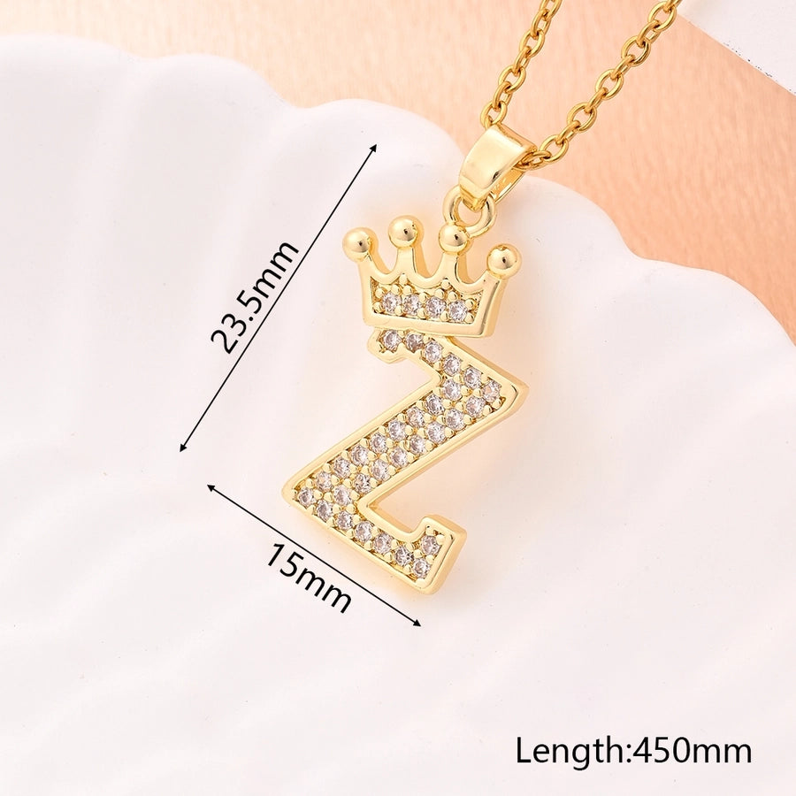 Crystal Crown Initial Pendant Necklace