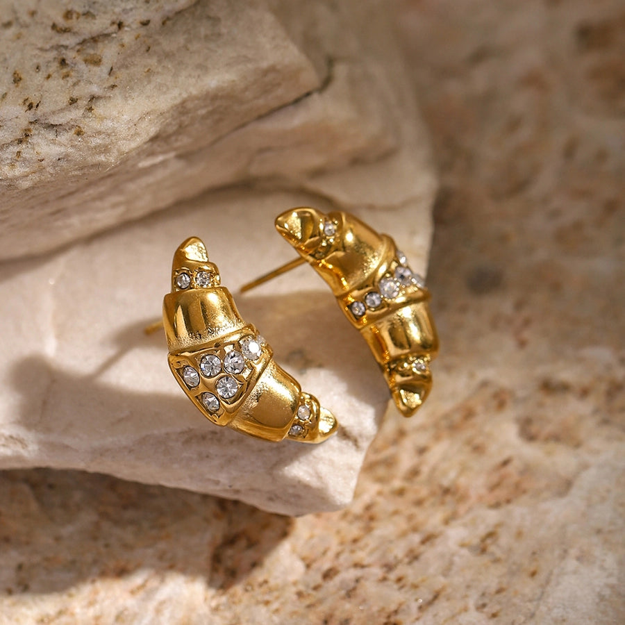 Golden French Croissant Stud Earrings