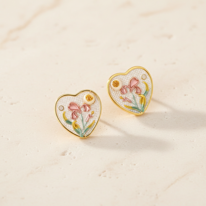 Hand Painted Iris Heart Stud Earrings