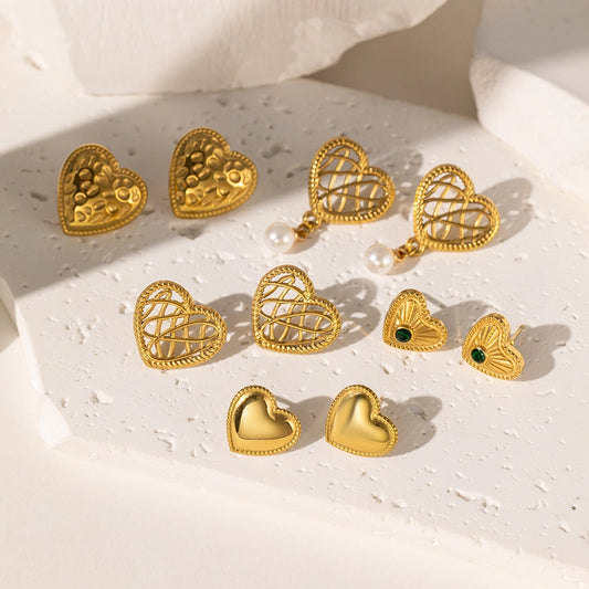 Art Golden Heart Stud Earrings