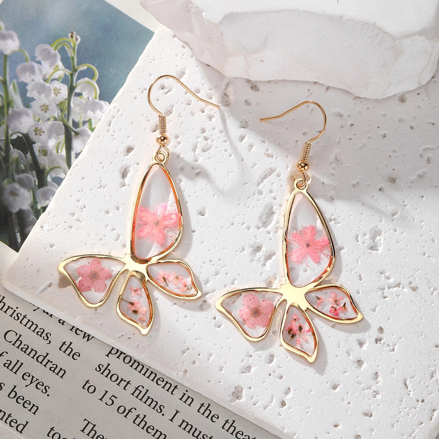 Pinkish Dried Flowers Resin Dangle Earrings