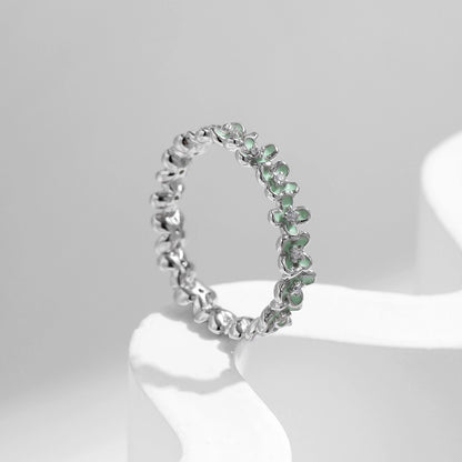 Mint Flower Silver Band Ring