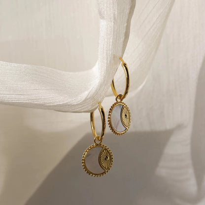 Sun & Moon Shell Charm Hoop Earrings