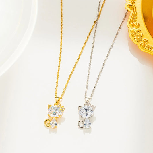 Cute Crystal Cat Pendant Necklace