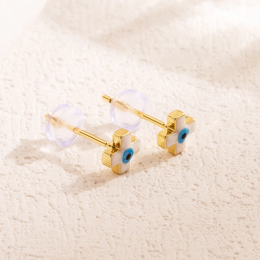 Minimalist Evil Eye Cross Studs