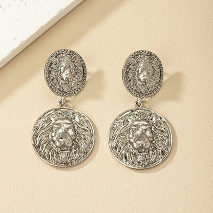 Lion Coin Dangle Earrings