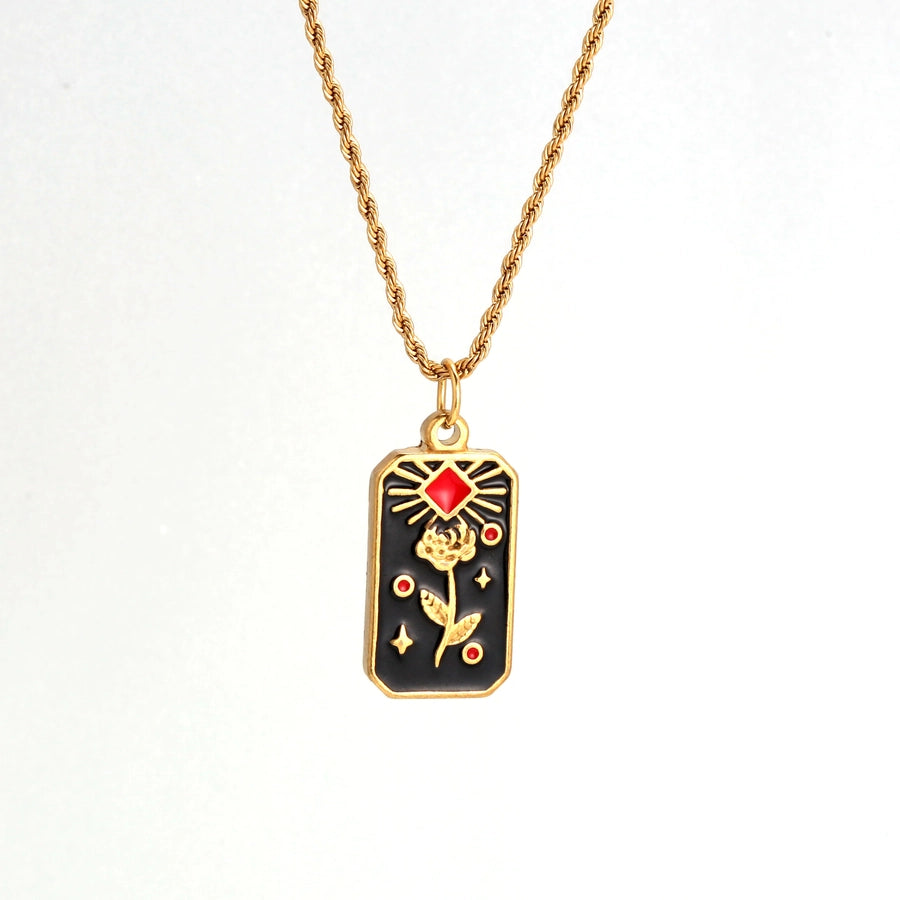 Black Enamel Tarot Card Pendant Necklace