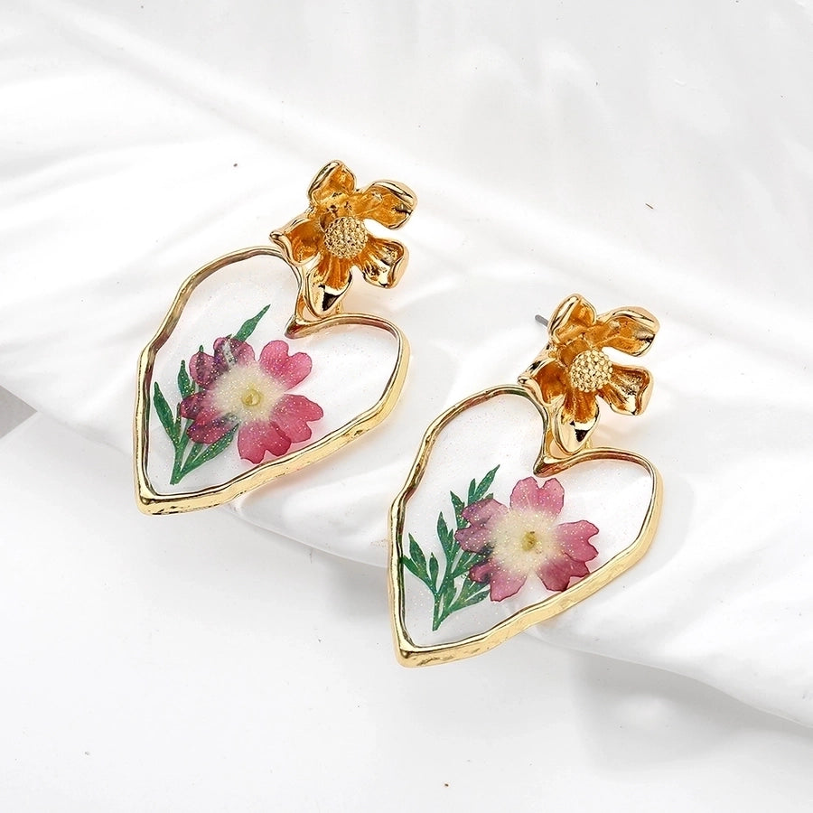 Rosa Heart Resin Floral Dangle Earrings