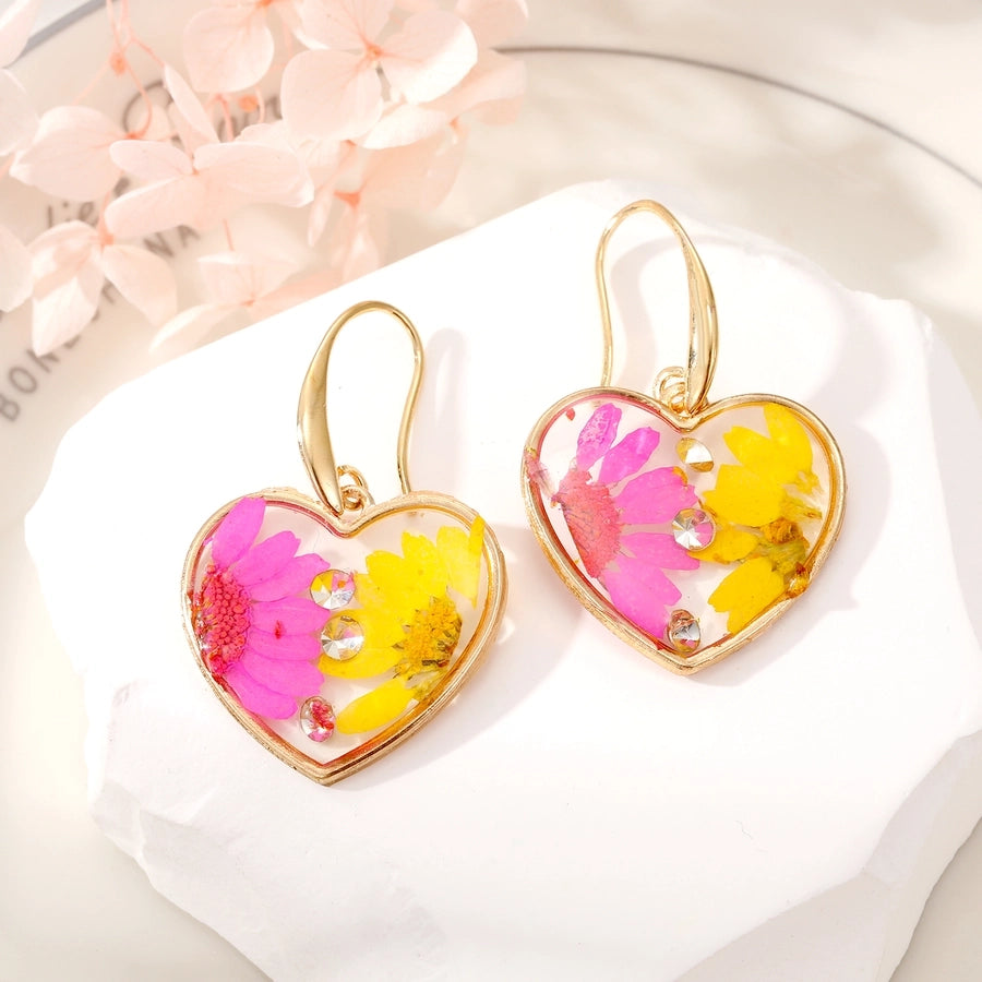 Spring Heart Floral Resin Drop Earrings