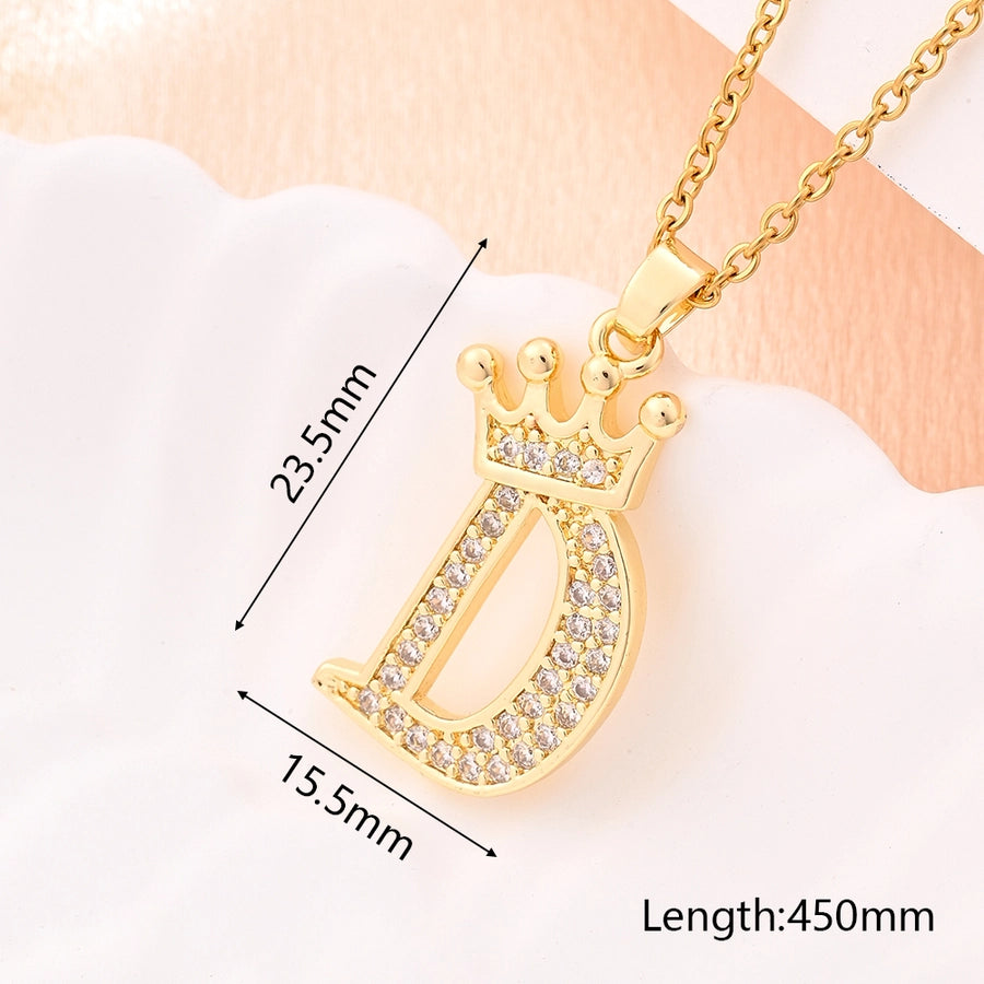 Crystal Crown Initial Pendant Necklace