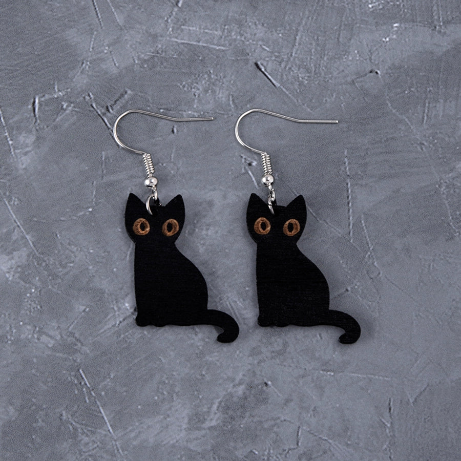 Halloween Black Cat Hook Earrings