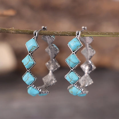 Western Rhombus Turquoise Hoop Earrings