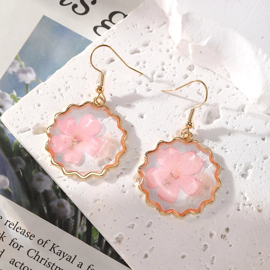 Pinkish Dried Flowers Resin Dangle Earrings