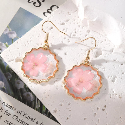 Pinkish Dried Flowers Resin Dangle Earrings