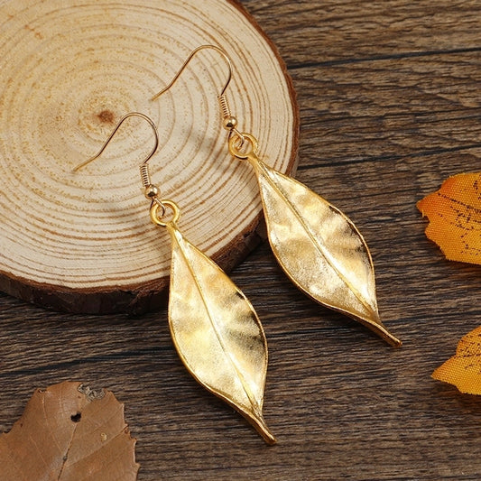 Fall Leaf Golden Dangle Earrings