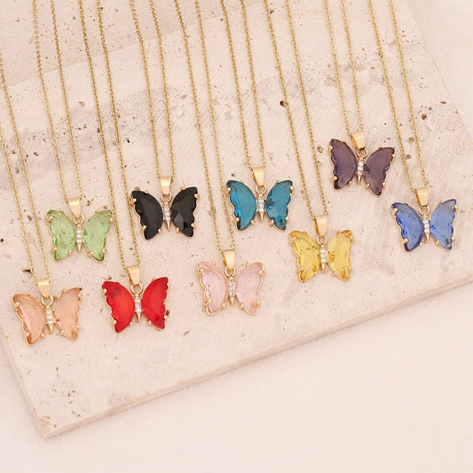 Dainty Crystal Butterfly Pendant Necklace