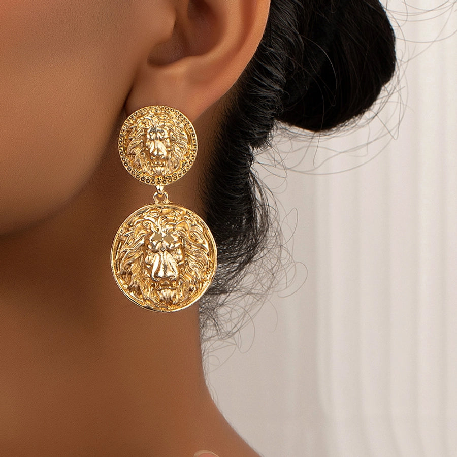 Lion Coin Dangle Earrings