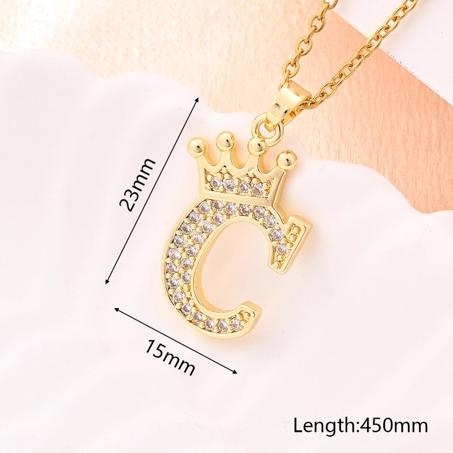 Crystal Crown Initial Pendant Necklace