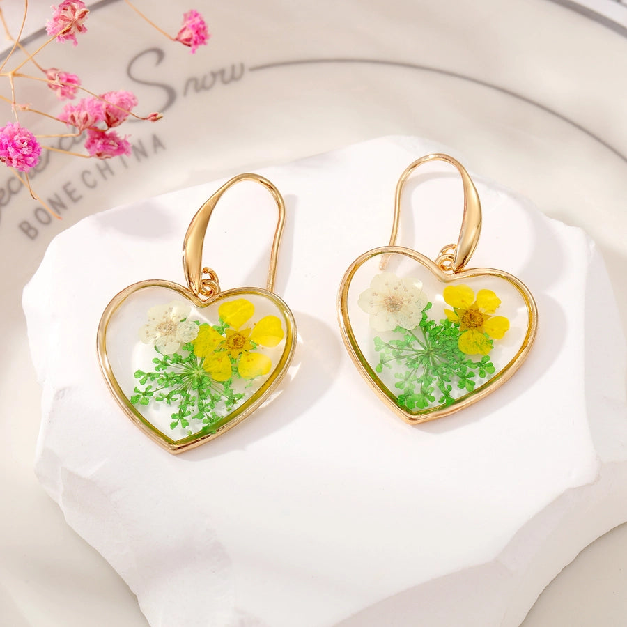 Spring Heart Floral Resin Drop Earrings