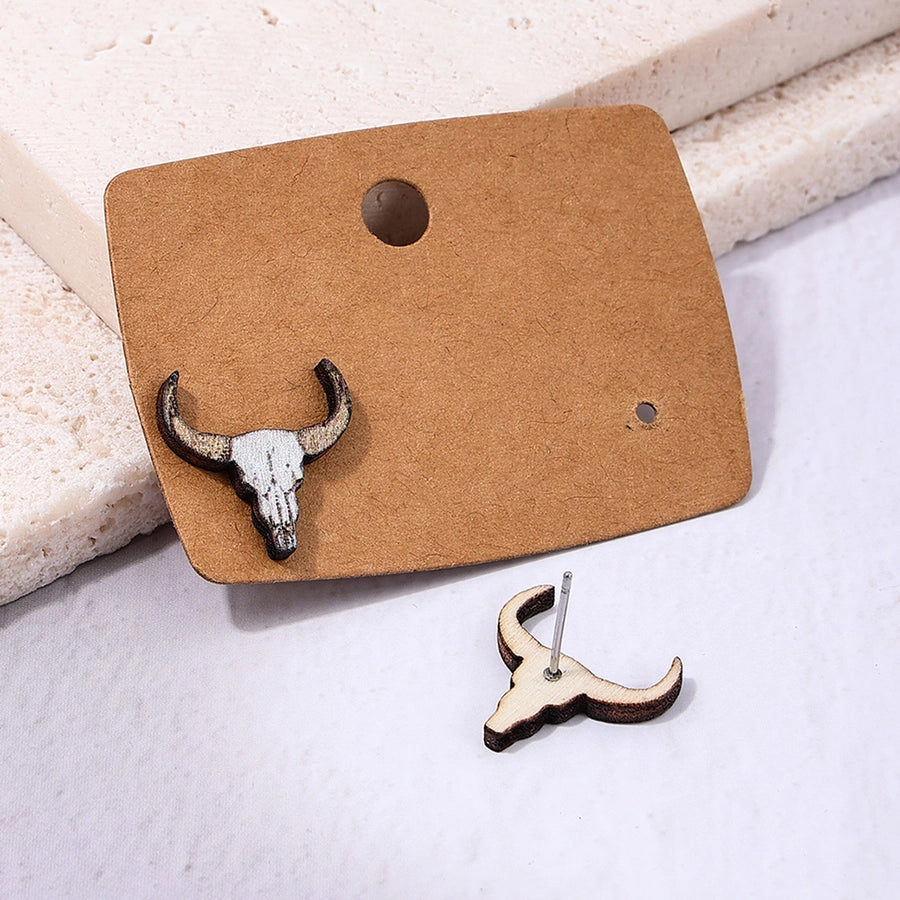 Western Cow Wooden Stud Earrings