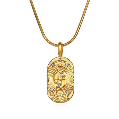 Vintage Gold Zodiac Pendant Necklace