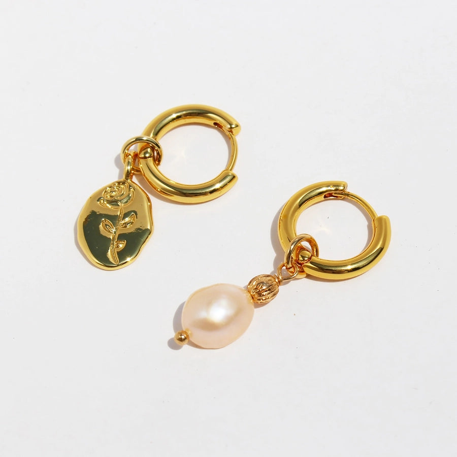 Pearl & Stamp Charm Hoop Earrings