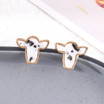 Western Cowhide Cattle Stud Earrings