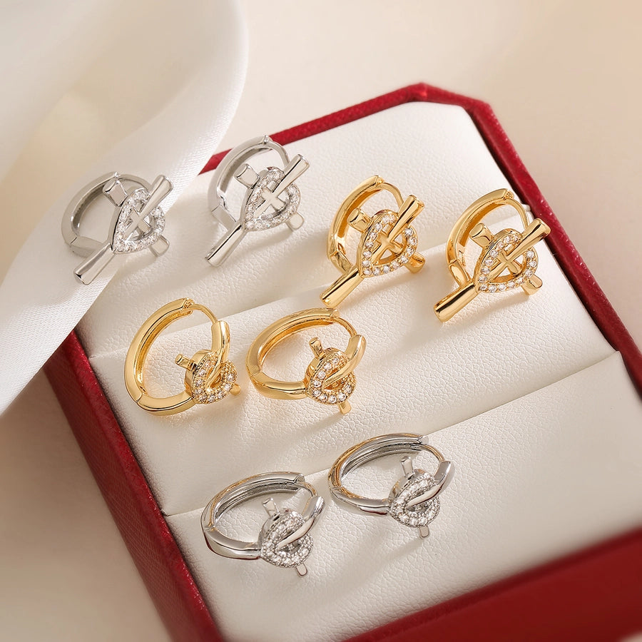 Cross Knot Crystal Hoop Earrings