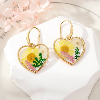 Spring Heart Floral Resin Drop Earrings