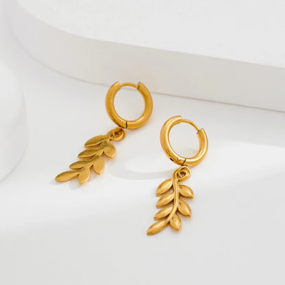 Wheat Nature Charm Hoop Earrings