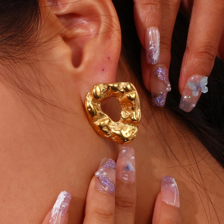 Abstract Hollow Gold Stud Earrings