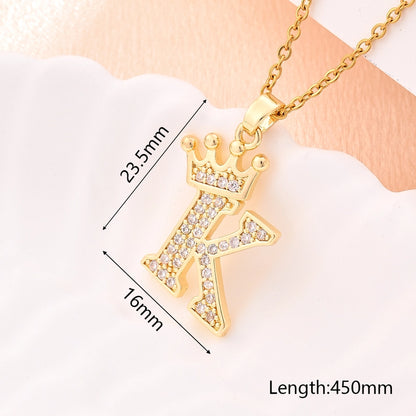 Crystal Crown Initial Pendant Necklace