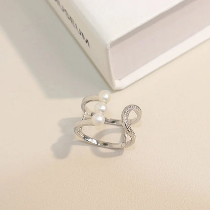 Celina Silver Pearl Open Ring